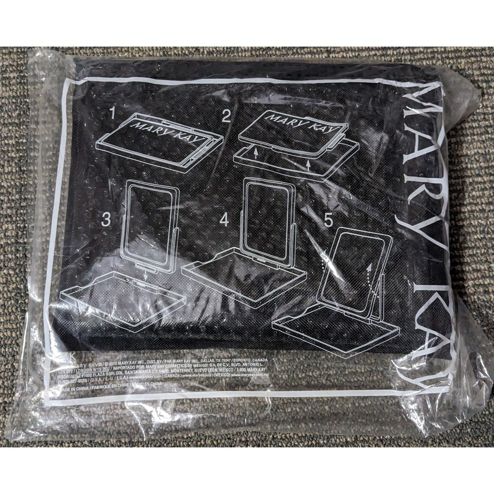 Black Folding Make-Up Travel Mirror with Mesh Bag Approx 5" X 7" NEW‎ Mary Kay